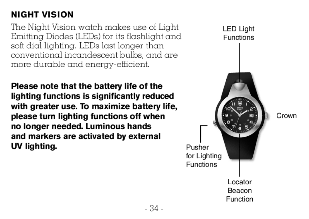 Victorinox CHRONOGRAPHS Watch operating instructions Night Vision 