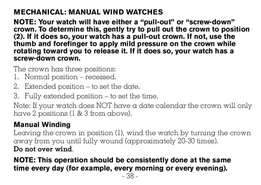 Victorinox CHRONOGRAPHS Watch operating instructions Mechanical Manual Wind Watches, Manual Winding 