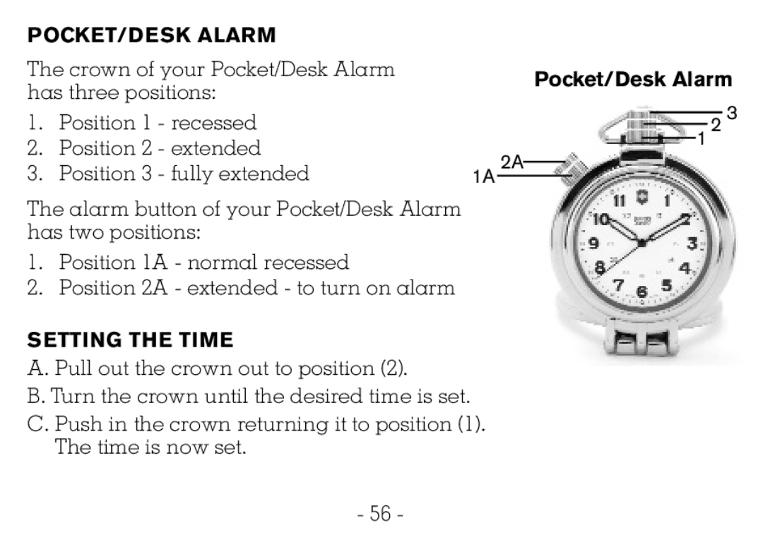 Victorinox CHRONOGRAPHS Watch operating instructions POCKET/DESK Alarm, Pocket/Desk Alarm 