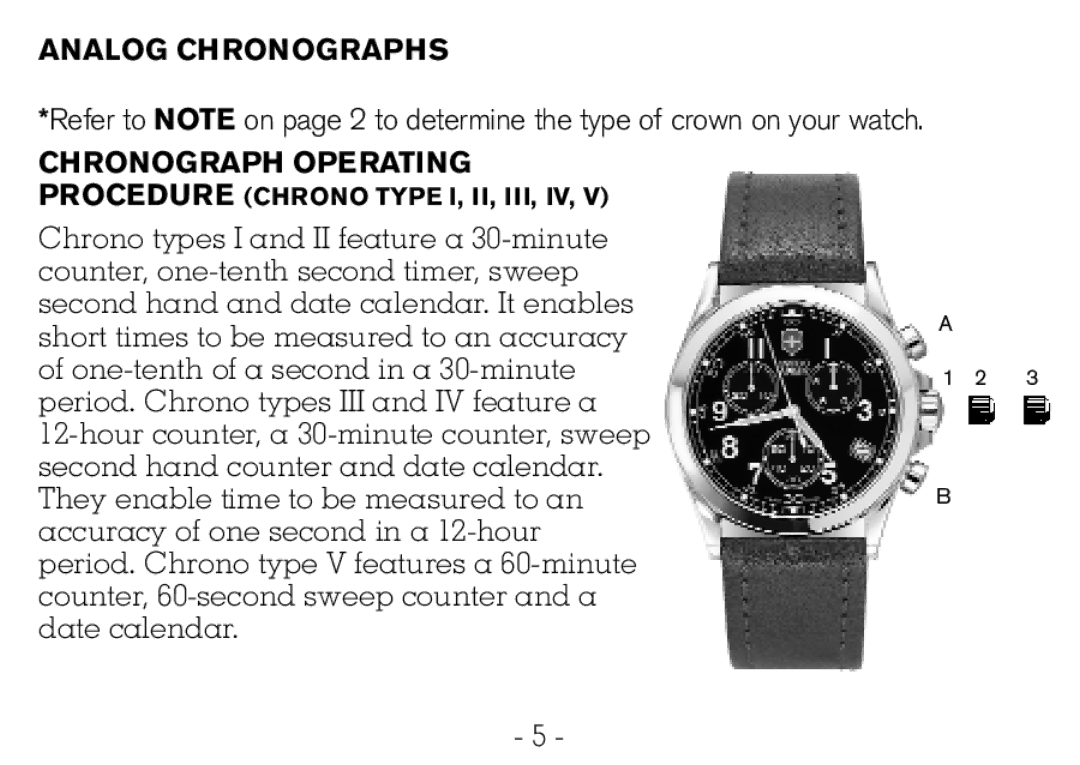 Victorinox CHRONOGRAPHS Watch operating instructions Analog Chronographs, Chronograph Operating 