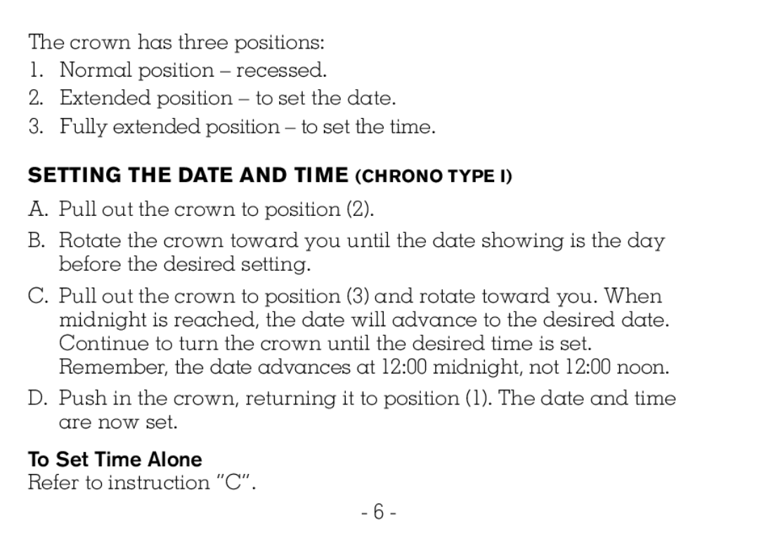 Victorinox CHRONOGRAPHS Watch operating instructions Setting the Date and Time Chrono Type 