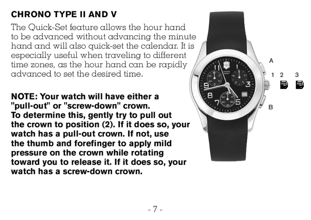 Victorinox CHRONOGRAPHS Watch operating instructions Chrono Type II 