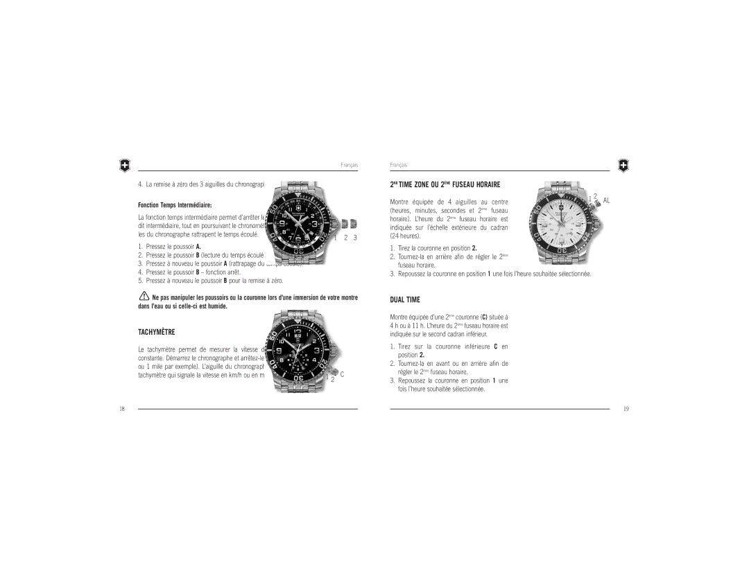 Victorinox Swiss Army Timepiece manual Tachymètre, Fonction Temps Intermédiaire 