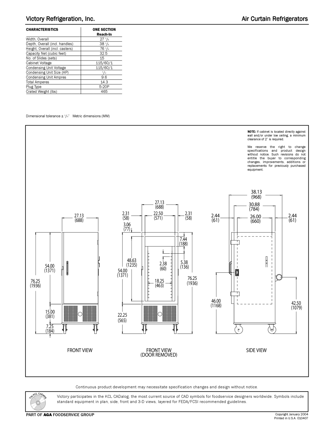 Victory Refrigeration ACRS-1D-S7-SST specifications Victory Refrigeration, Inc Air Curtain Refrigerators 