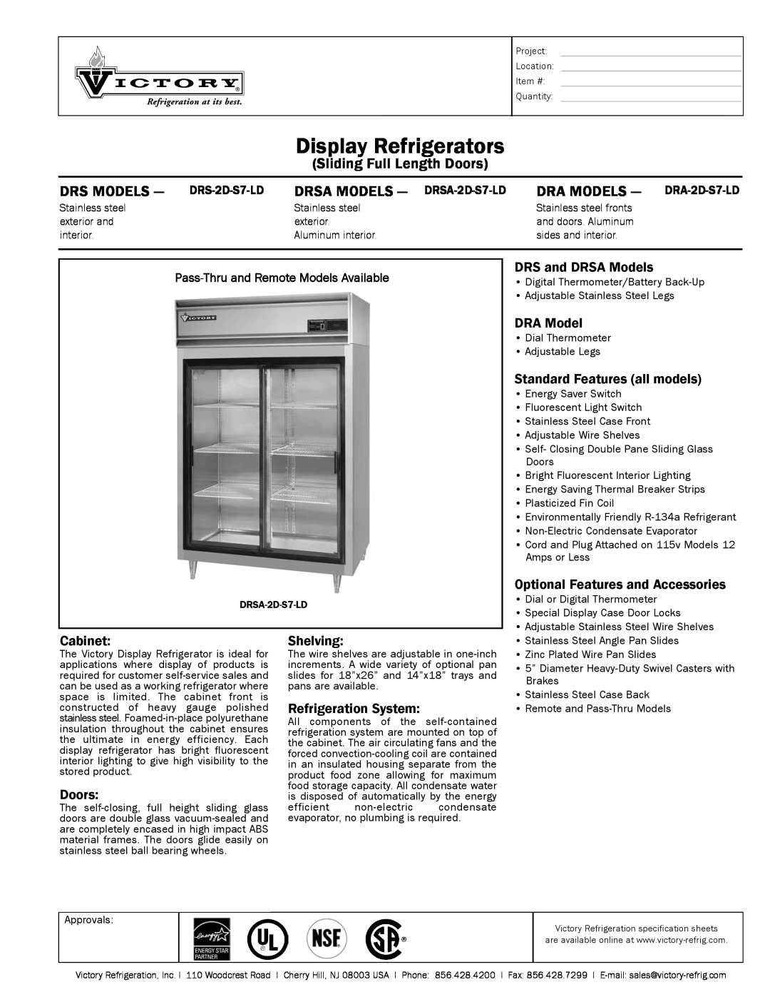 Victory Refrigeration DRA-2D-S7-LD specifications Pass-Thruand Remote Models Available, Display Refrigerators, DRA Model 