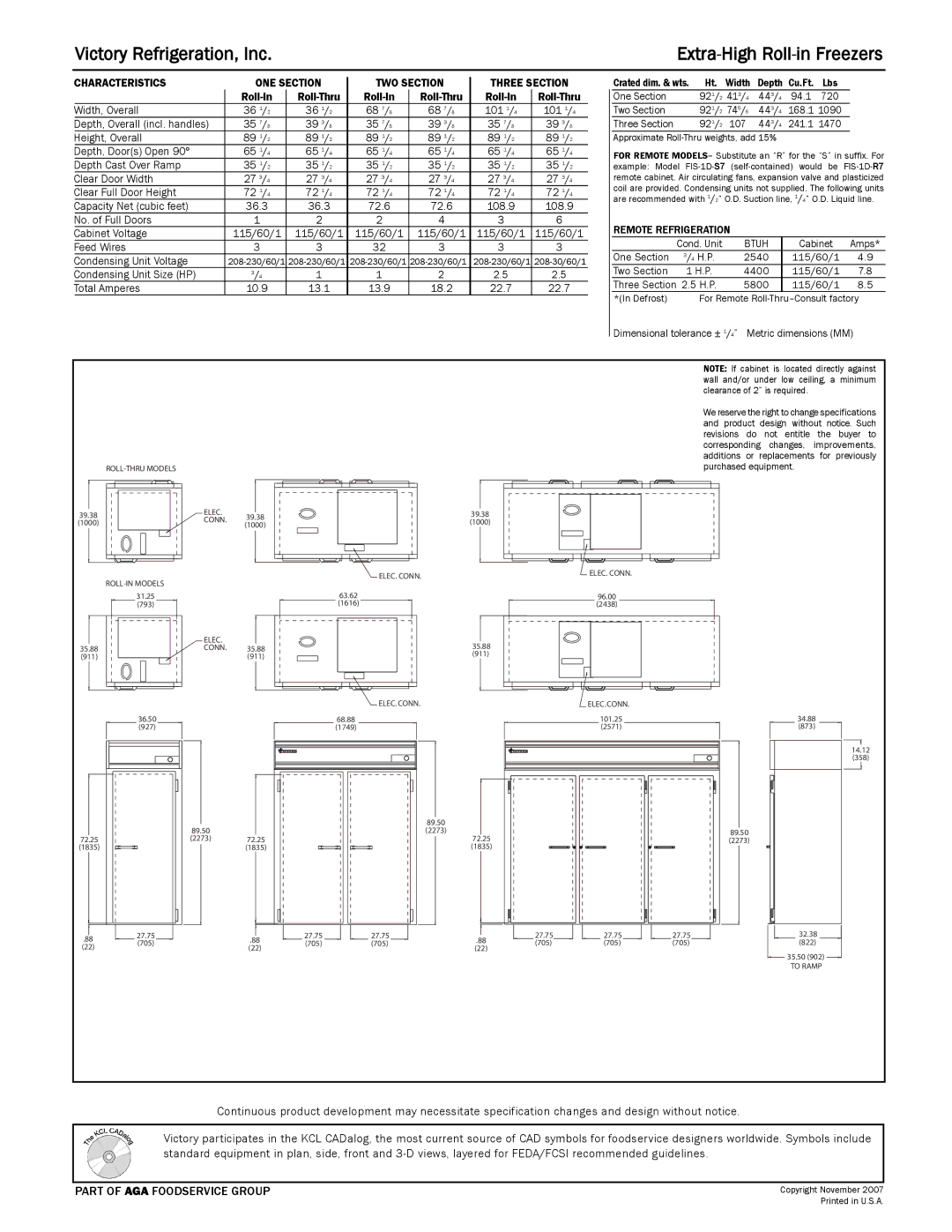 Victory Refrigeration FISA-1D-S7-XH, FISA-3D-S7-XH, FIS-2D-S7-XH Victory Refrigeration, Inc Extra-High Roll-in Freezers 