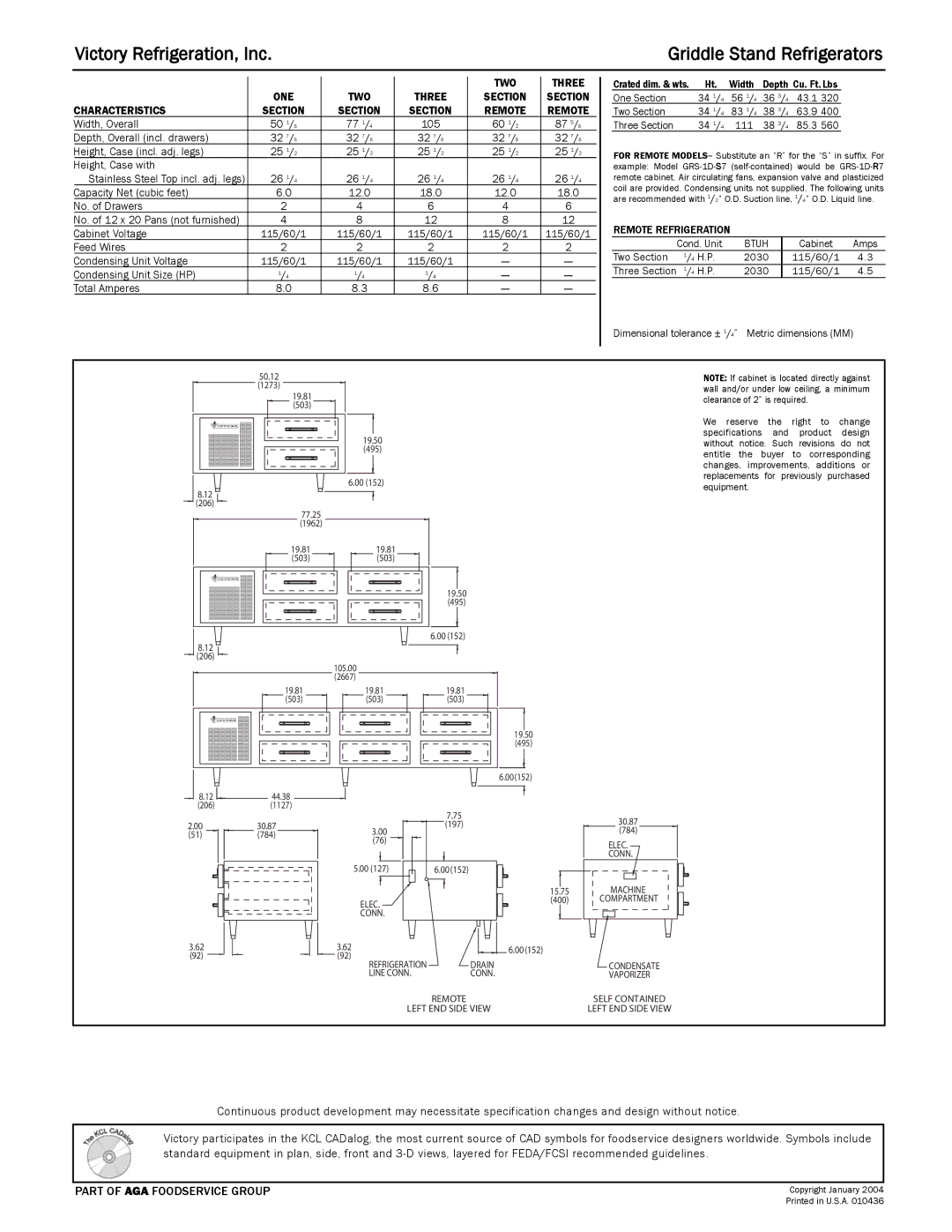 Victory Refrigeration GRS-1-S7, GRS-3-S7, GRS-2-S7 specifications Victory Refrigeration, Inc 