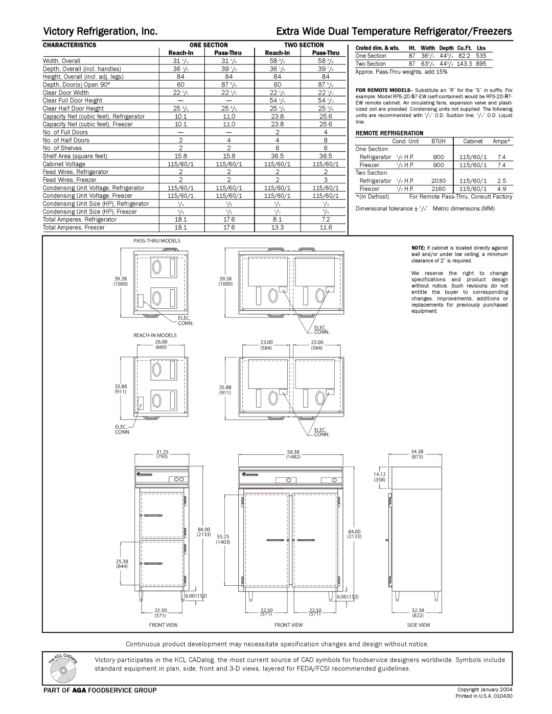 Victory Refrigeration RFSA-2D-S7-EW, RFS-2D-S7-EW specifications Victory Refrigeration, Inc 