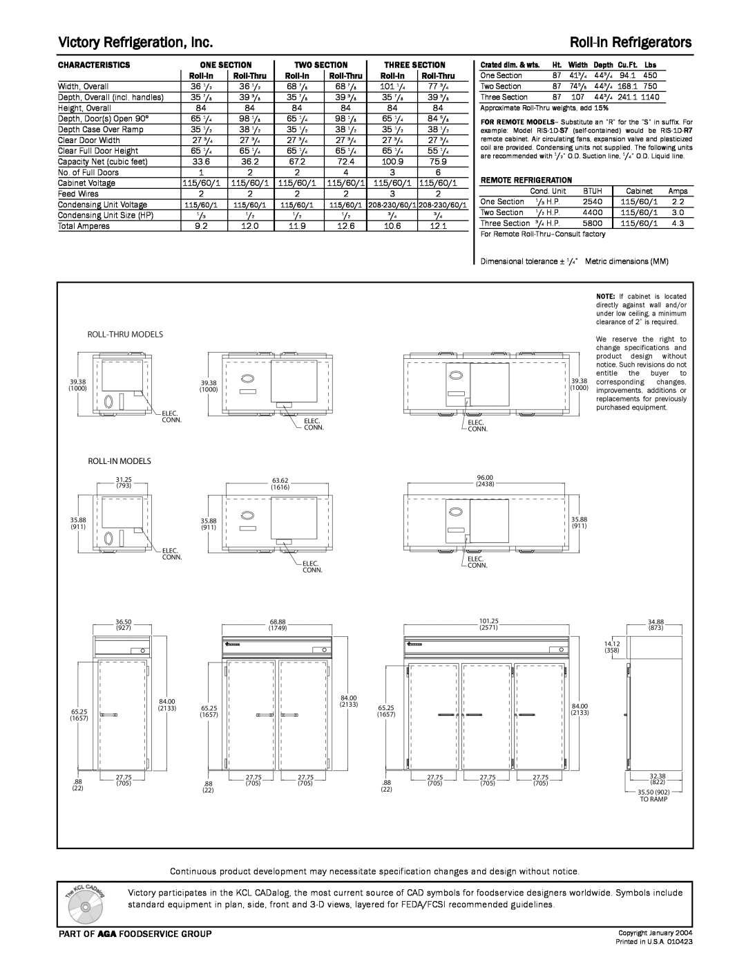 Victory Refrigeration RIS-2D-S7, RISA-3D-S7, RIA-2D-S7, RIS-1D-S7, RIA-3D-S7 Victory Refrigeration, Inc, Roll-inRefrigerators 
