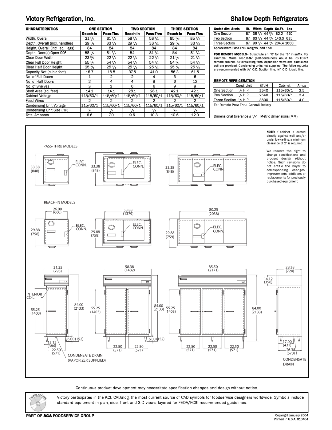 Victory Refrigeration RS-3N-S7 specifications Victory Refrigeration, Inc, Shallow Depth Refrigerators 