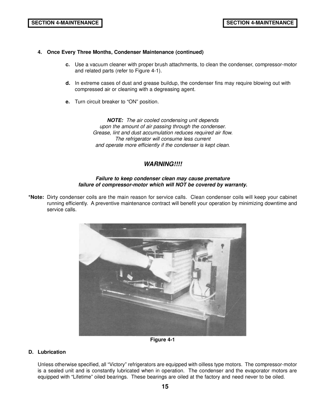 Victory Refrigeration V-Series manual Lubrication 