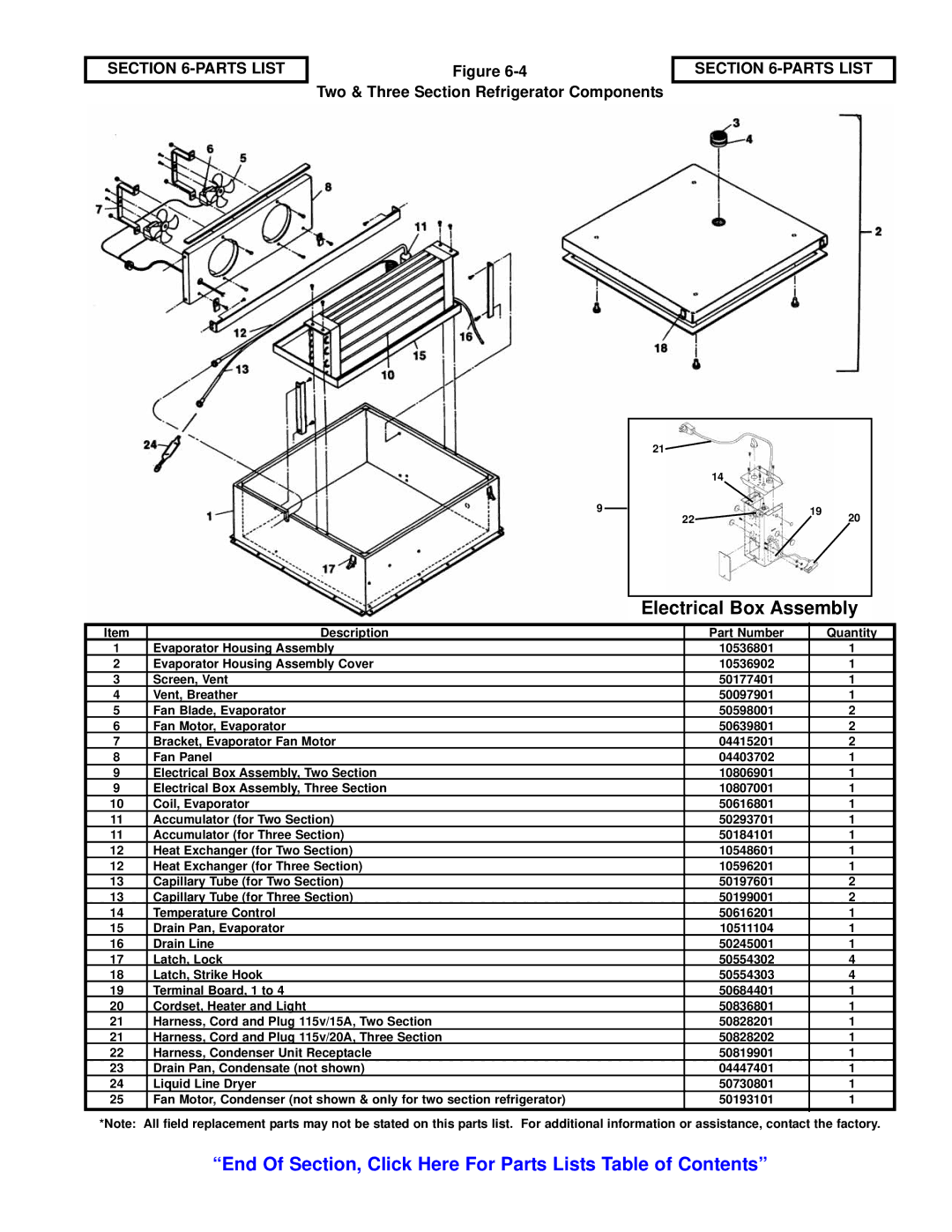 Victory Refrigeration V-Series manual Two & Three Section Refrigerator Components 