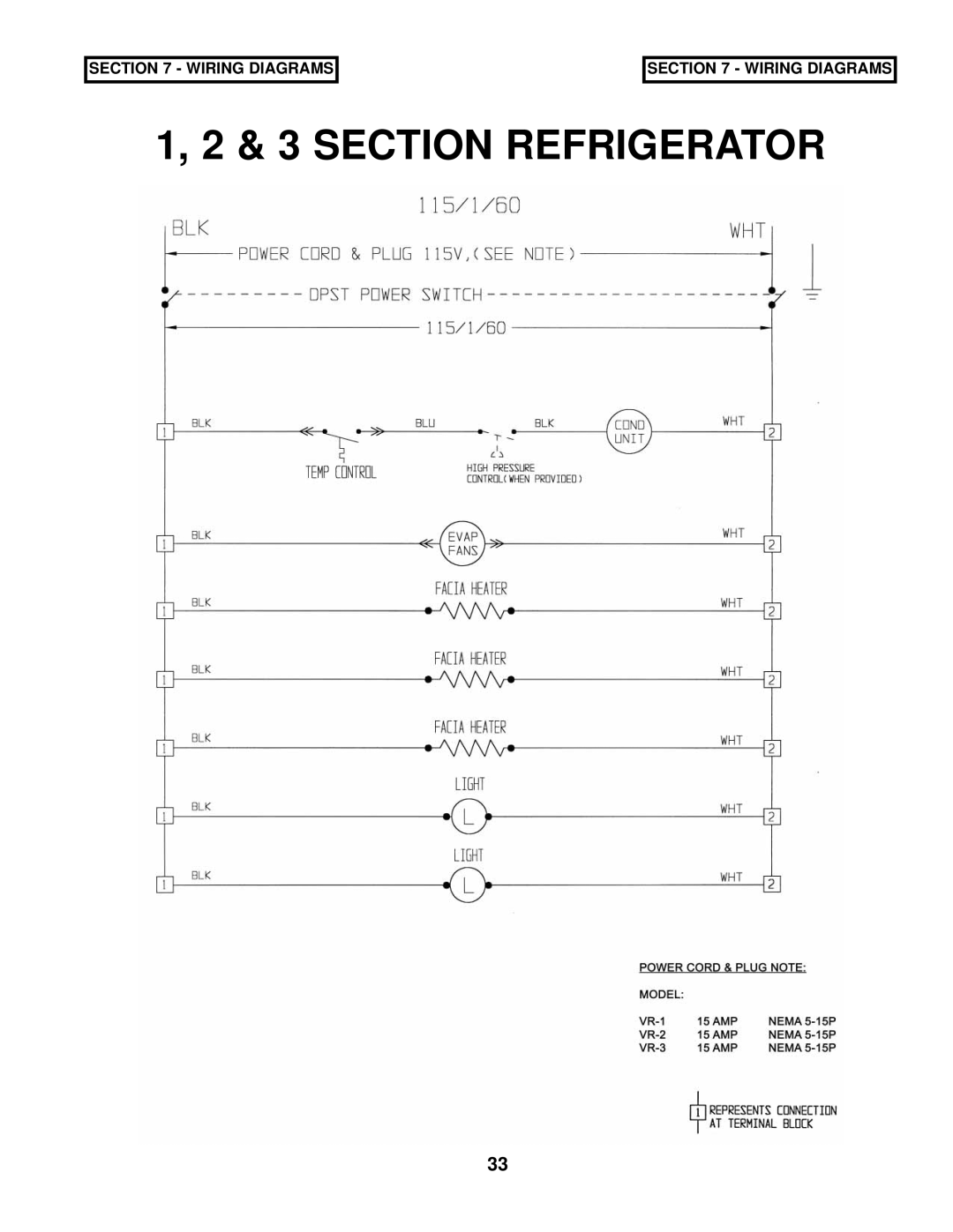 Victory Refrigeration V-Series manual Section Refrigerator 