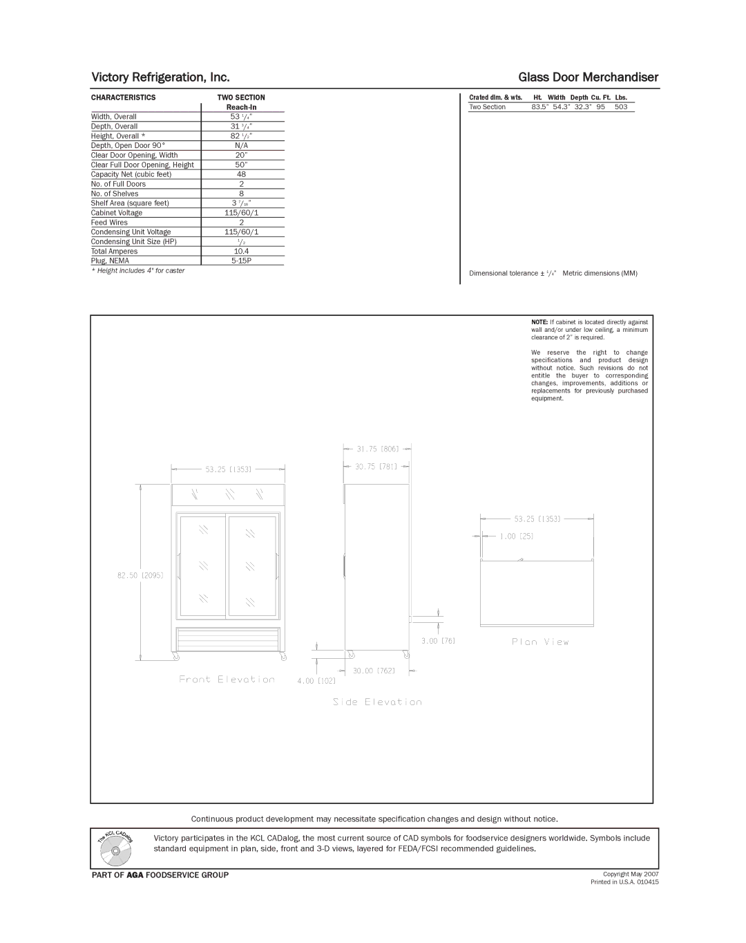 Victory Refrigeration VM-2S warranty Victory Refrigeration, Inc Glass Door Merchandiser 