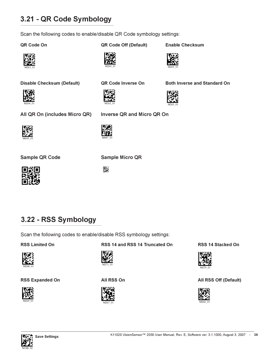 Videk 2030 manual QR Code Symbology, RSS Symbology 