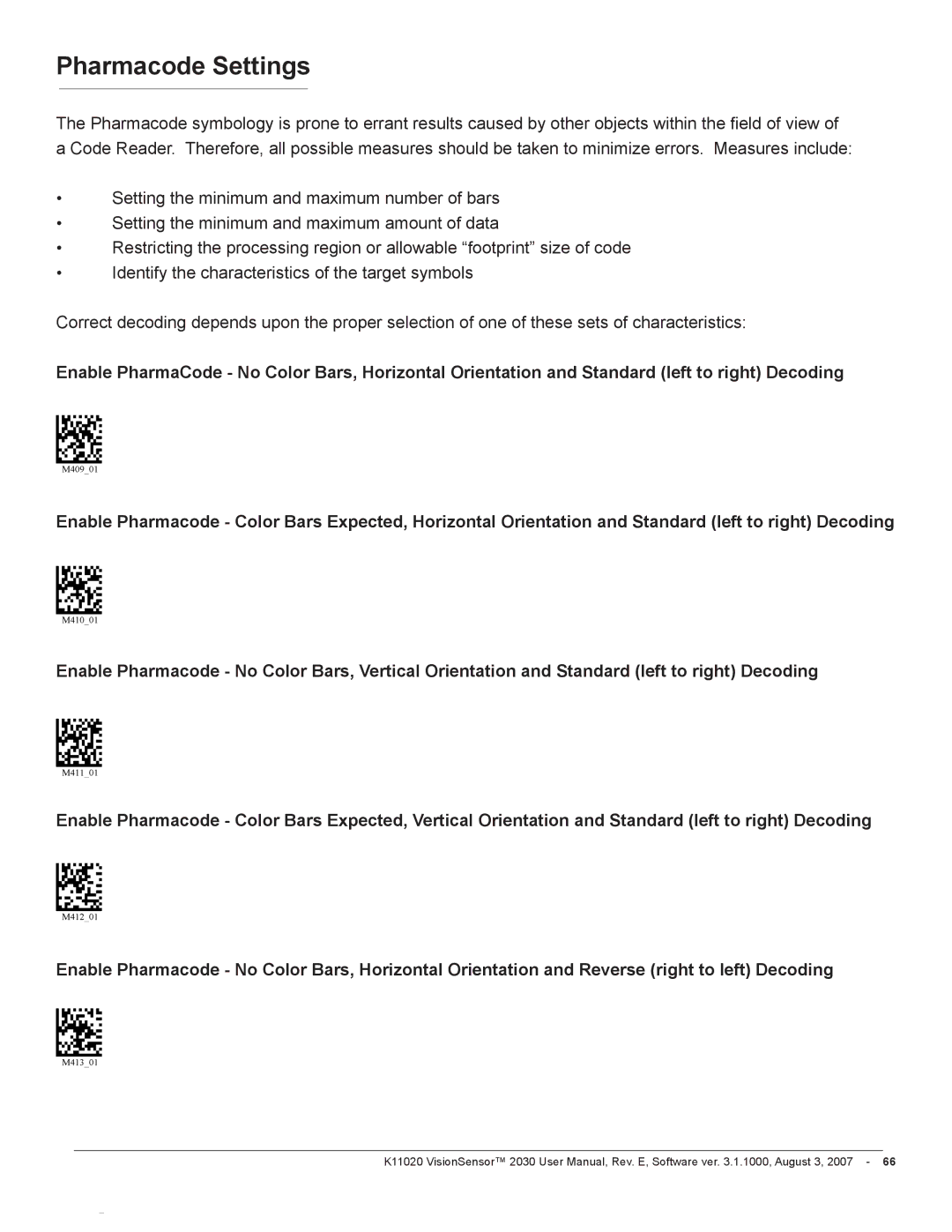 Videk 2030 manual Pharmacode Settings 