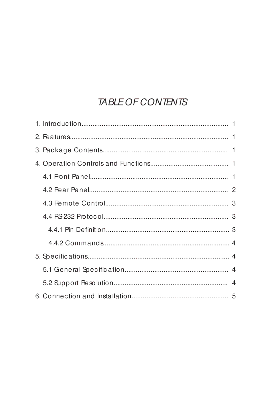 Video Products SM-2X2-HDMI-LC manual Table of Contents 