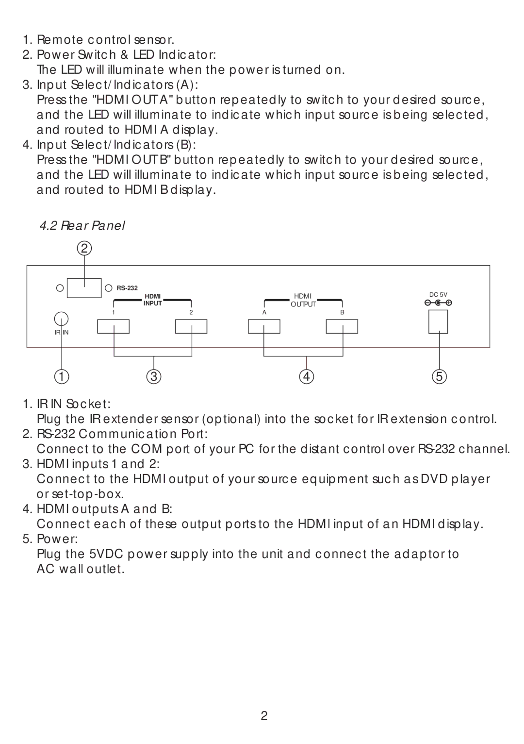 Video Products SM-2X2-HDMI-LC manual Rear Panel 