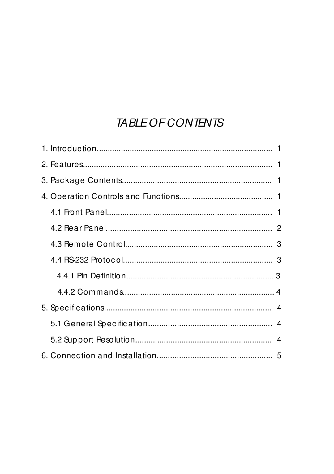 Video Products SM-4X2-HDMI-LC operation manual Table of Contents 