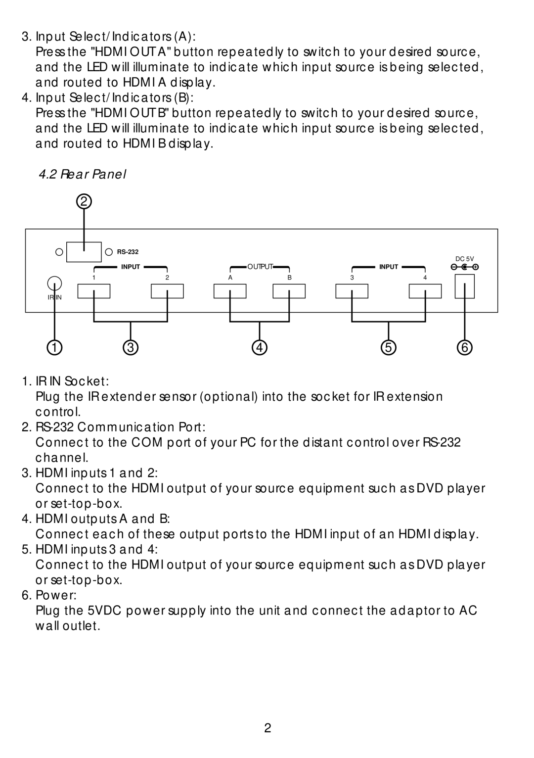 Video Products SM-4X2-HDMI-LC operation manual Rear Panel 