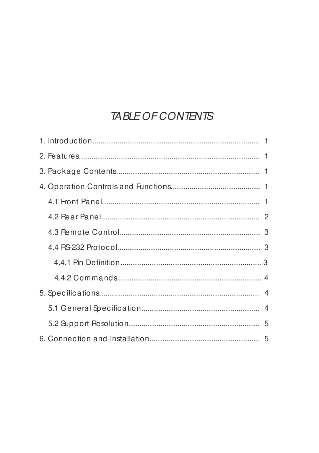Video Products SM-4X4-HDMI-LC manual Table Of Contents 