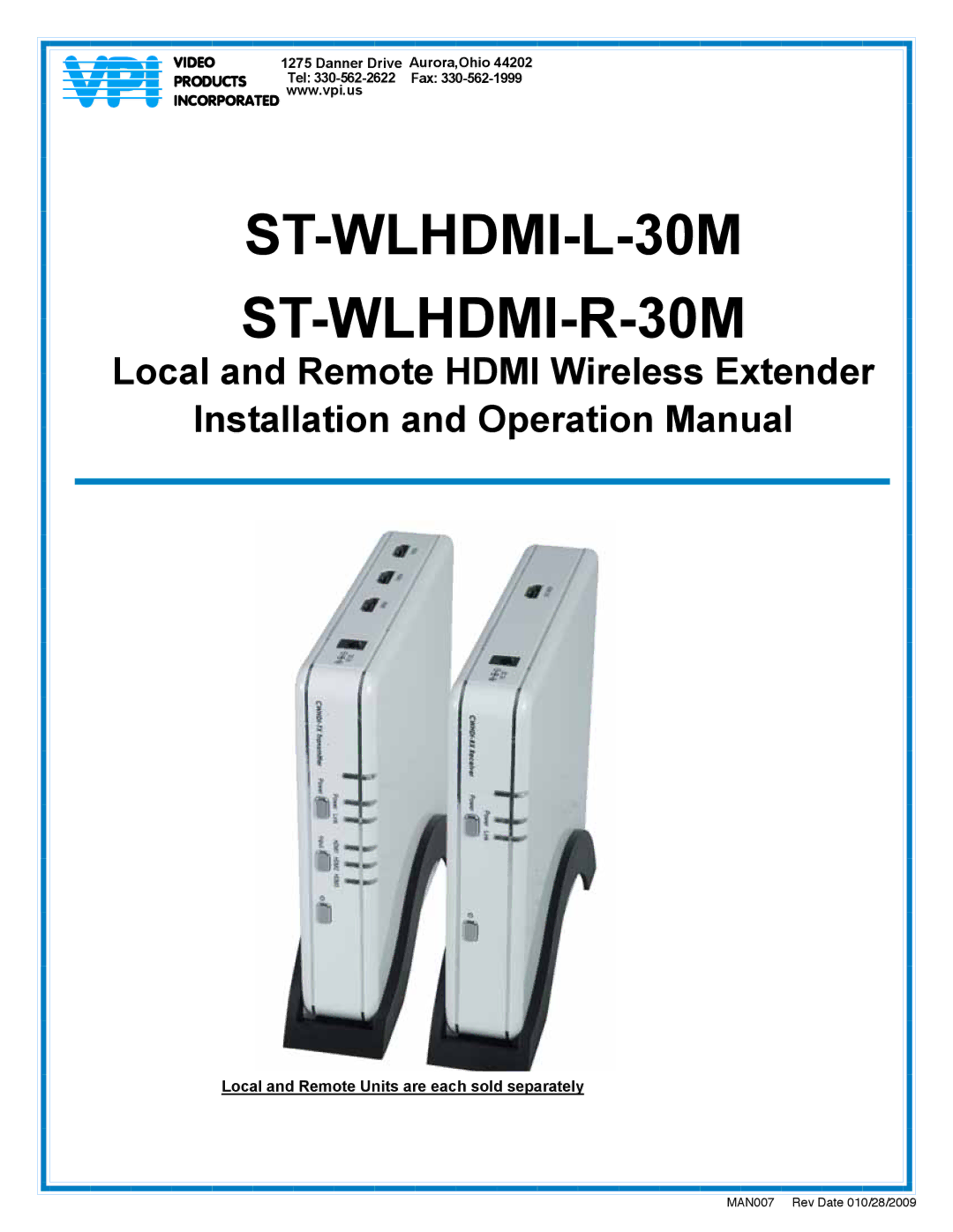 Video Products ST-WLHDMI-L-30M, ST-WLHDMI-R-30M operation manual 