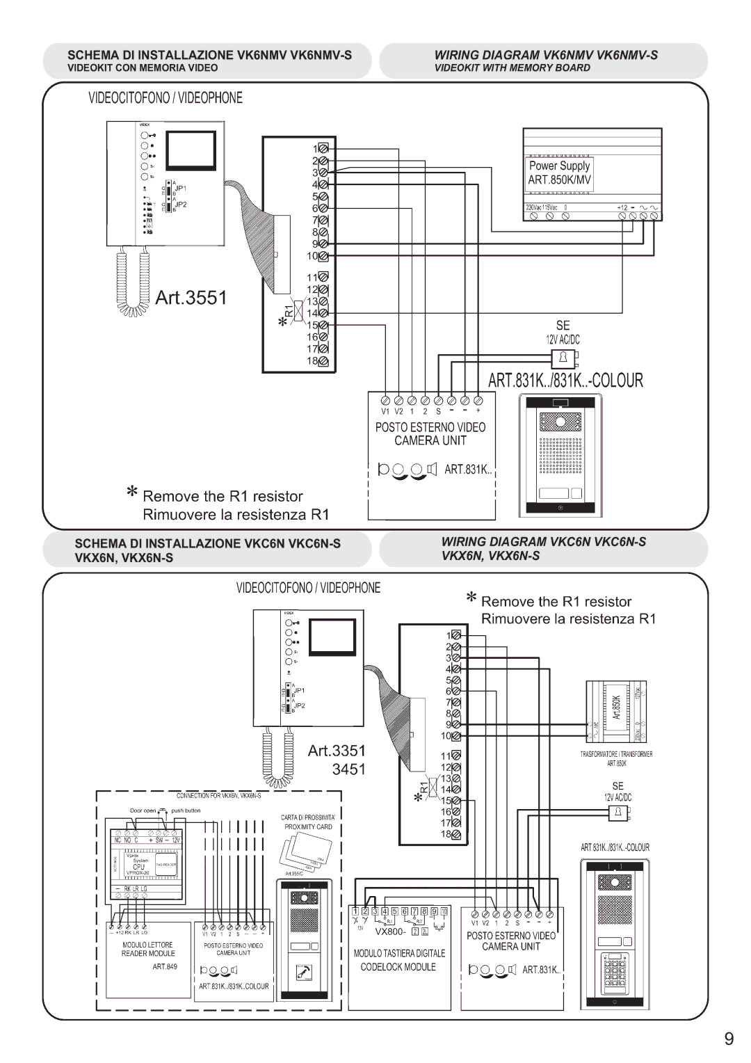 Videx owner manual Wiring Diagram VK6NMV VK6NMV-S, Wiring Diagram VKC6N VKC6N-S VKX6N, VKX6N-S 