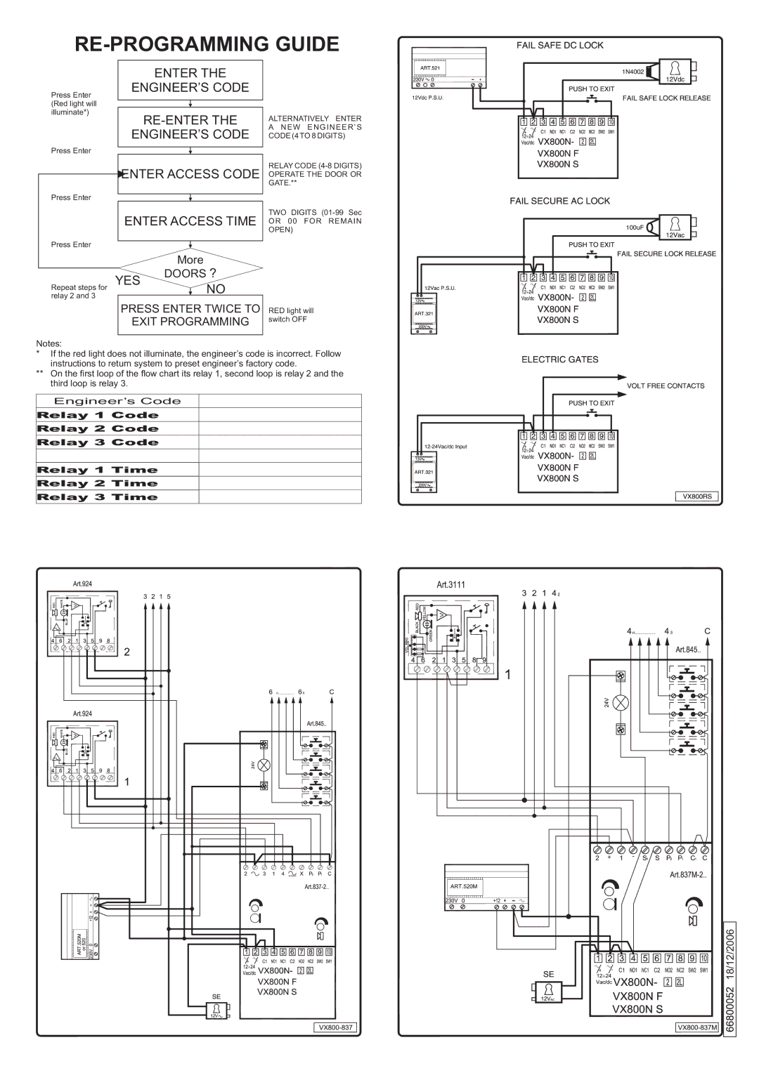 Videx VX800N/F, VX800N-2L installation instructions RE-PROGRAMMING Guide 