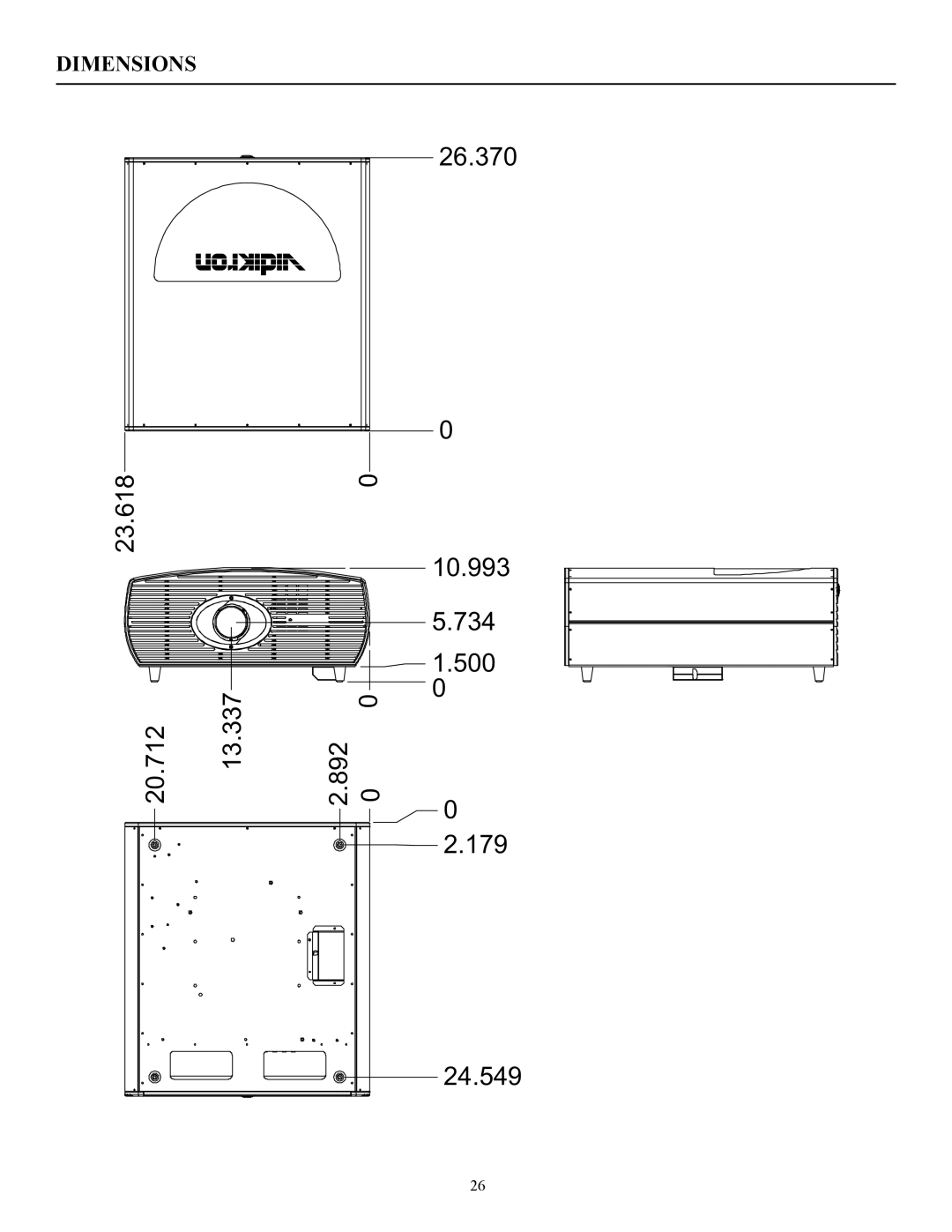 Vidikron 100 manual Dimensions 