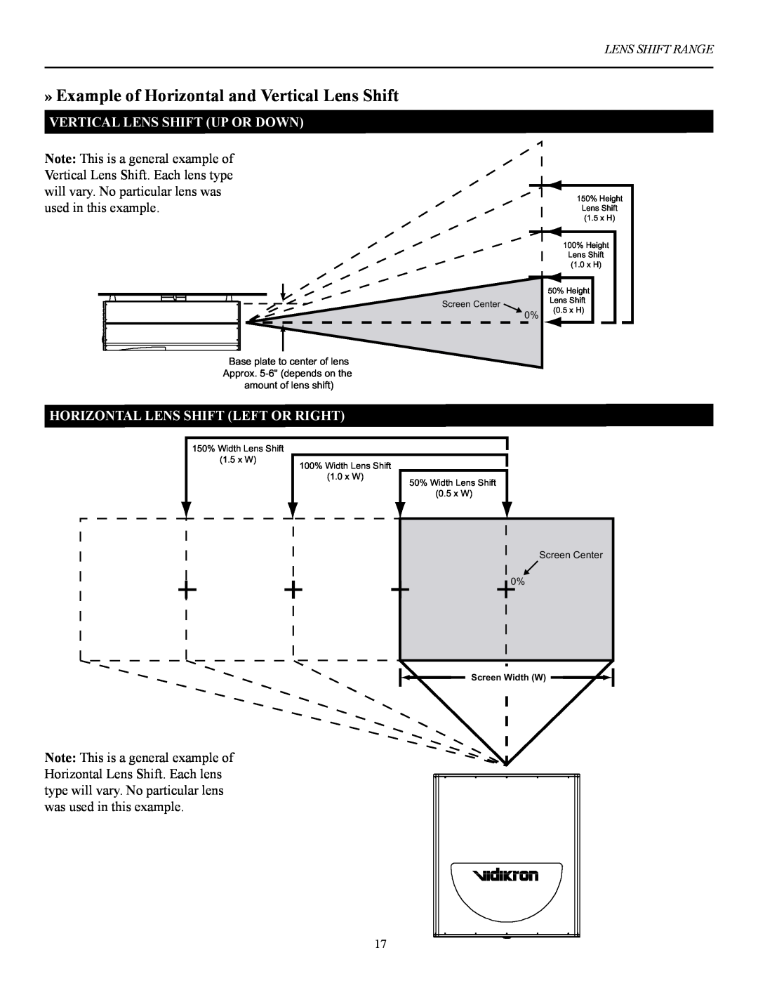 Vidikron 100 manual » Example of Horizontal and Vertical Lens Shift, Vertical Lens Shift Up Or Down 