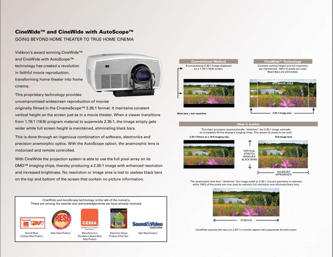 Vidikron 130 manual CineWide and CineWide with AutoScope, GOING BEYOND Home Theater to True Home Cinema 