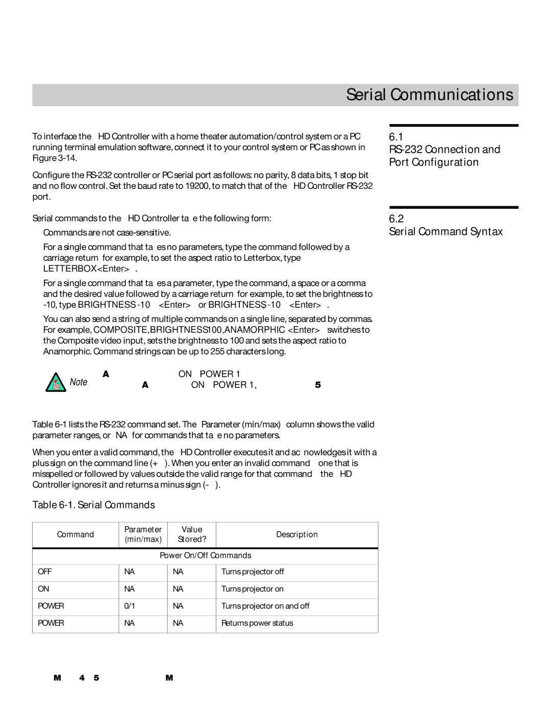 Vidikron 140/150 manual Serial Command Syntax, RS-232 Connection and Port Configuration, Serial Commands 