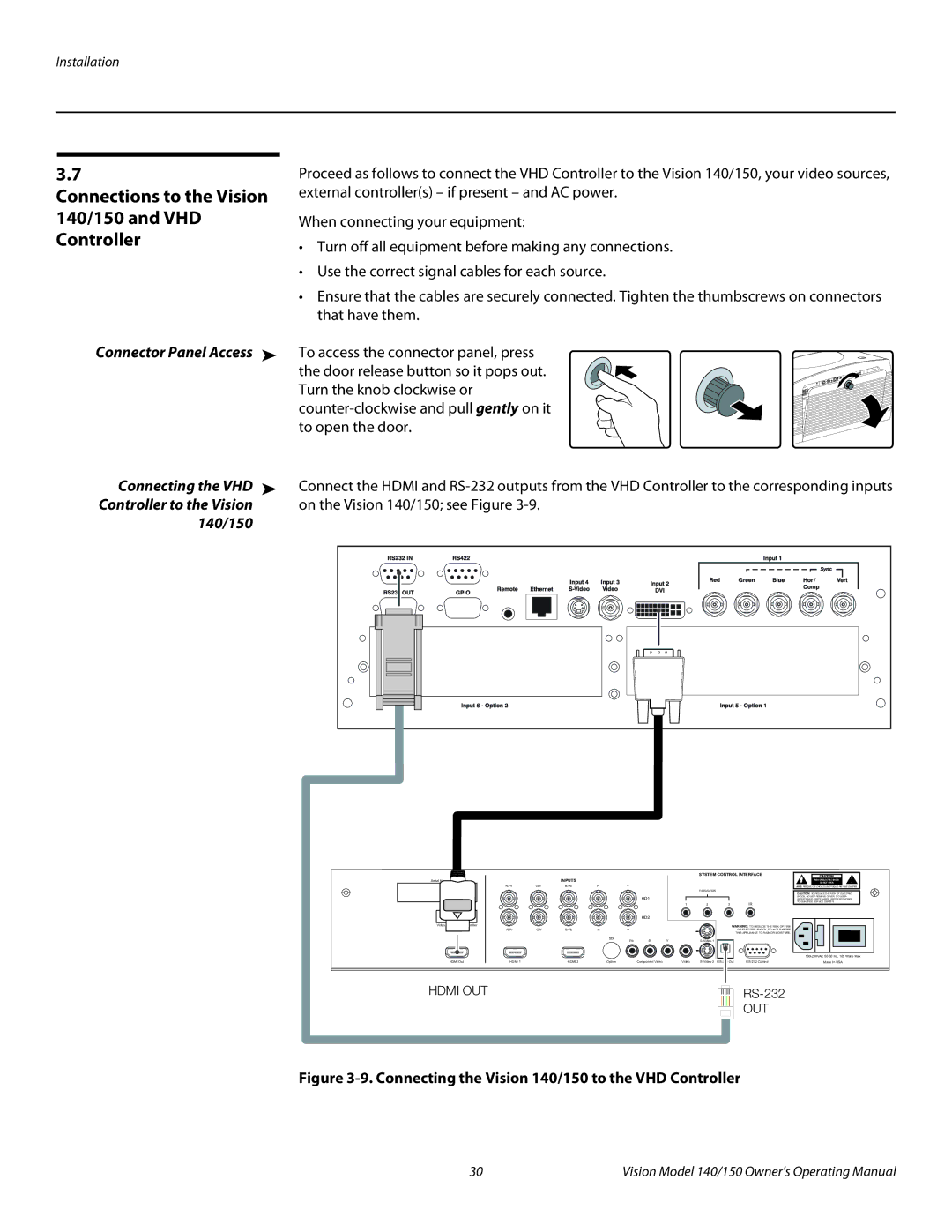 Vidikron manual Connections to the Vision 140/150 and VHD Controller, Connecting the VHD 