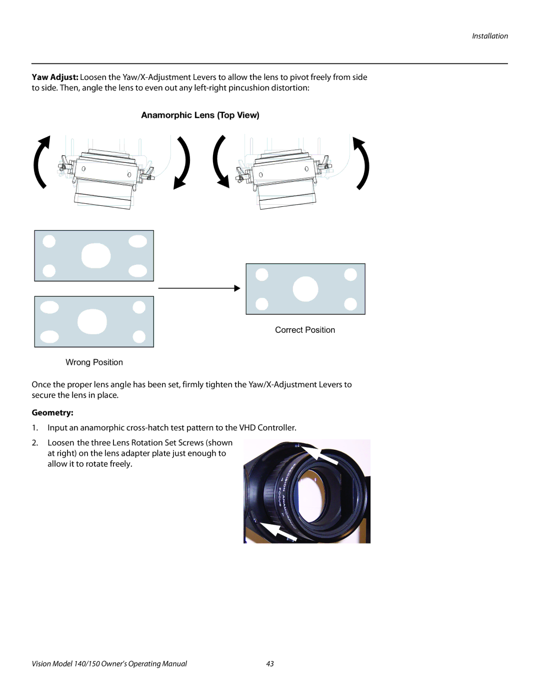 Vidikron 140/150 manual Anamorphic Lens Top View, Geometry 