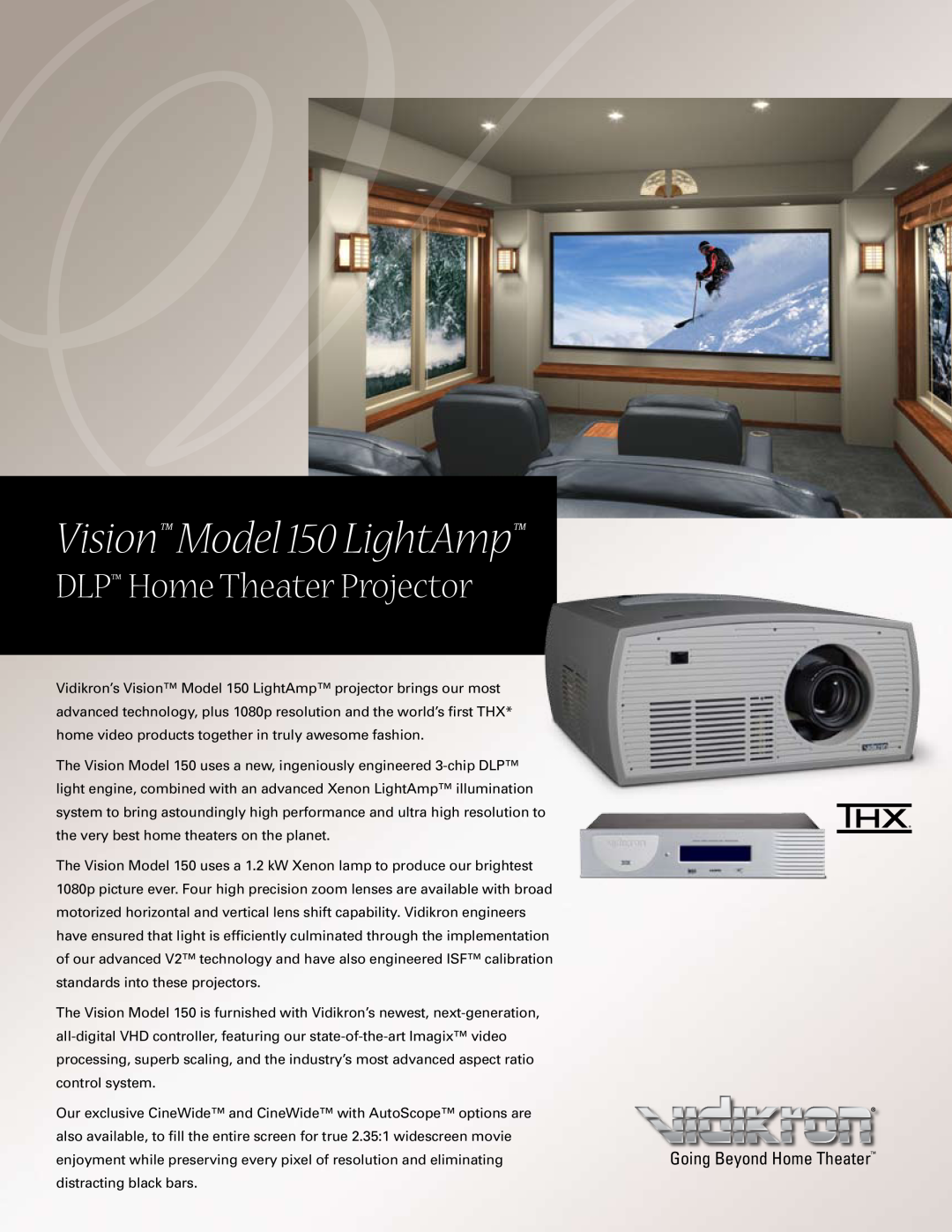 Vidikron manual Vision Model 150 LightAmp, DLP Home Theater Projector, Going Beyond Home Theater 