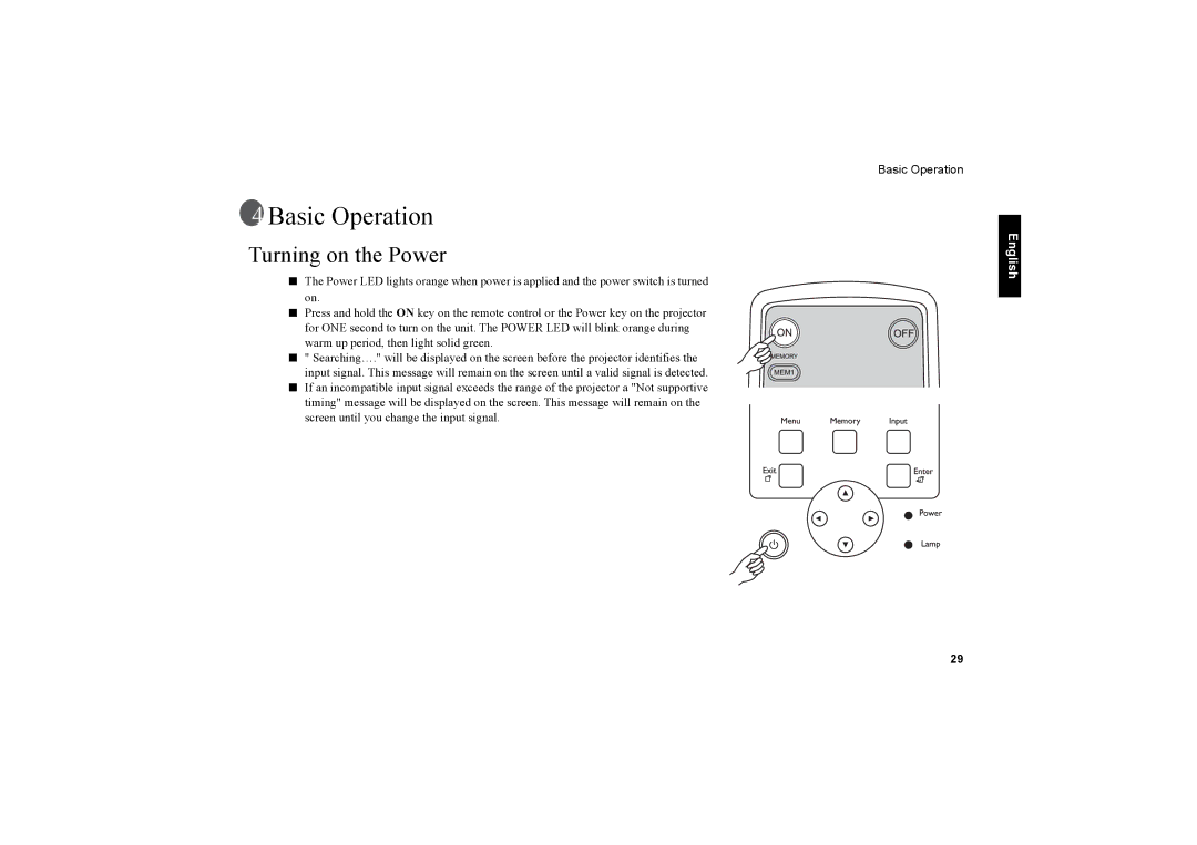 Vidikron 20ET owner manual Basic Operation, Turning on the Power 