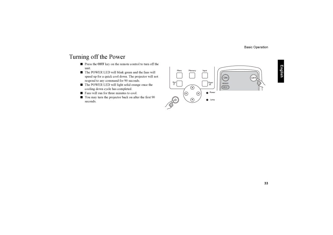 Vidikron 20ET owner manual Turning off the Power 