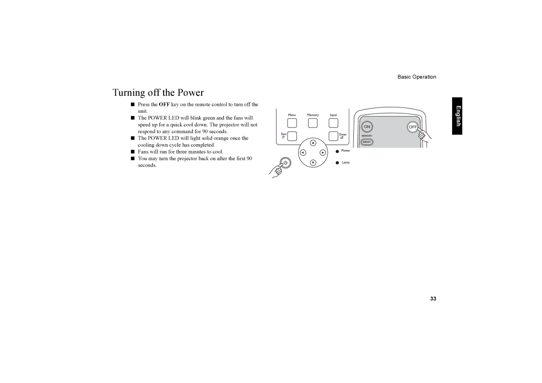 Vidikron 40 40ET owner manual Turning off the Power 