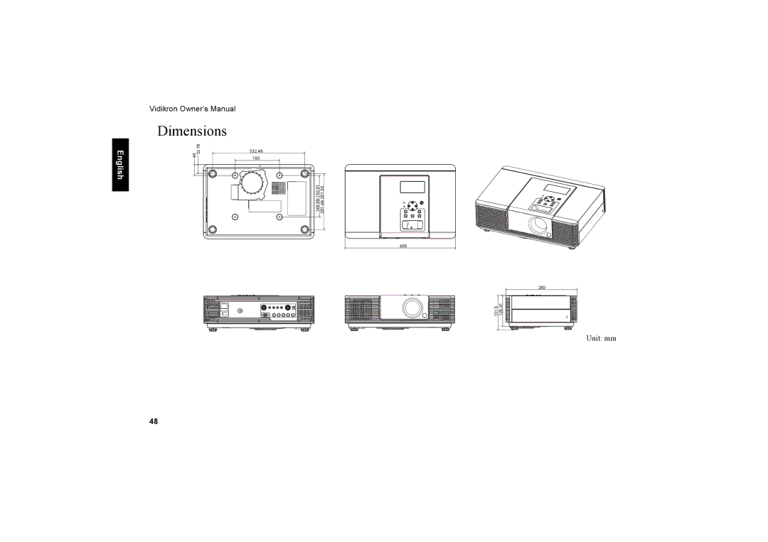 Vidikron 40 40ET owner manual Dimensions 