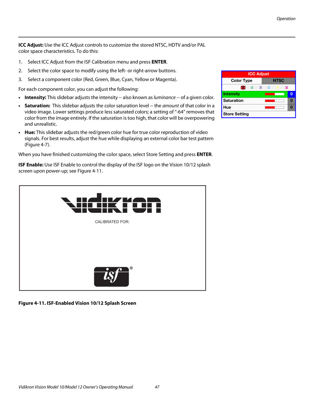 Vidikron 40828 manual ISF-Enabled Vision 10/12 Splash Screen 