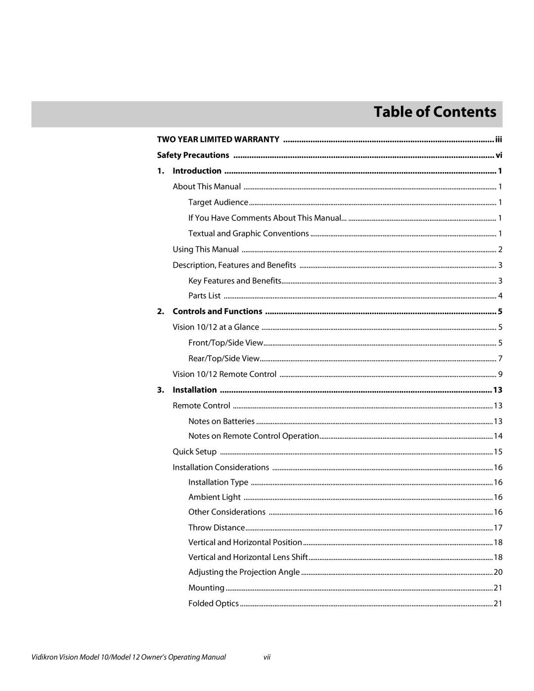 Vidikron 40828 manual 1Table of Contents 