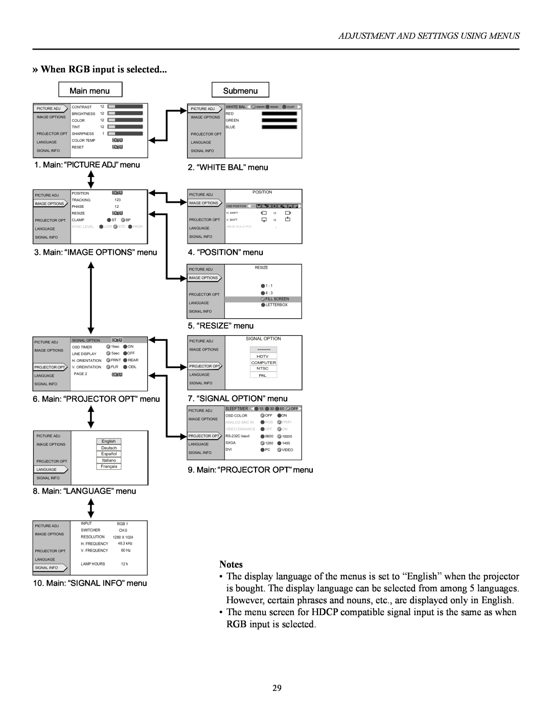 Vidikron 60 manual » When RGB input is selected, Adjustment And Settings Using Menus 