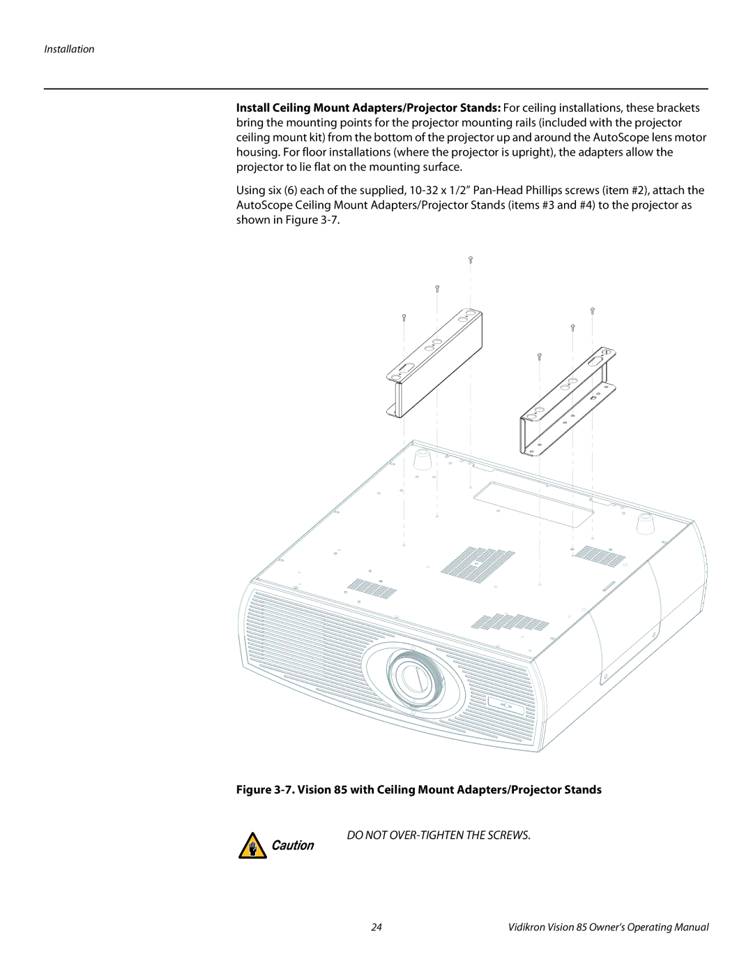 Vidikron manual Vision 85 with Ceiling Mount Adapters/Projector Stands 