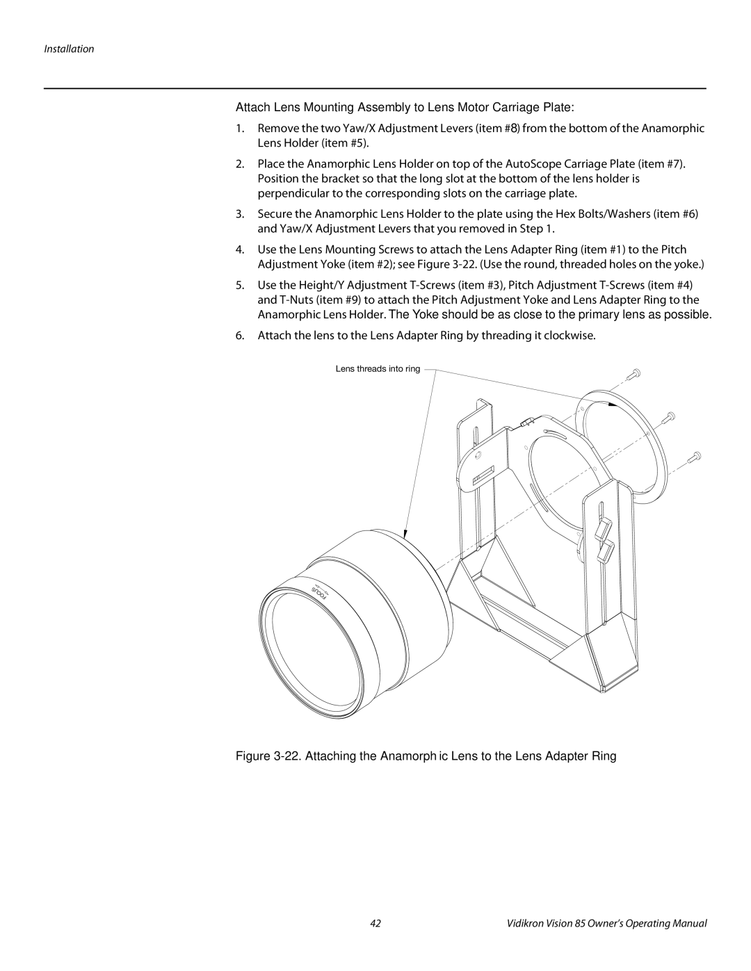 Vidikron 85 manual Attach Lens Mounting Assembly to Lens Motor Carriage Plate 