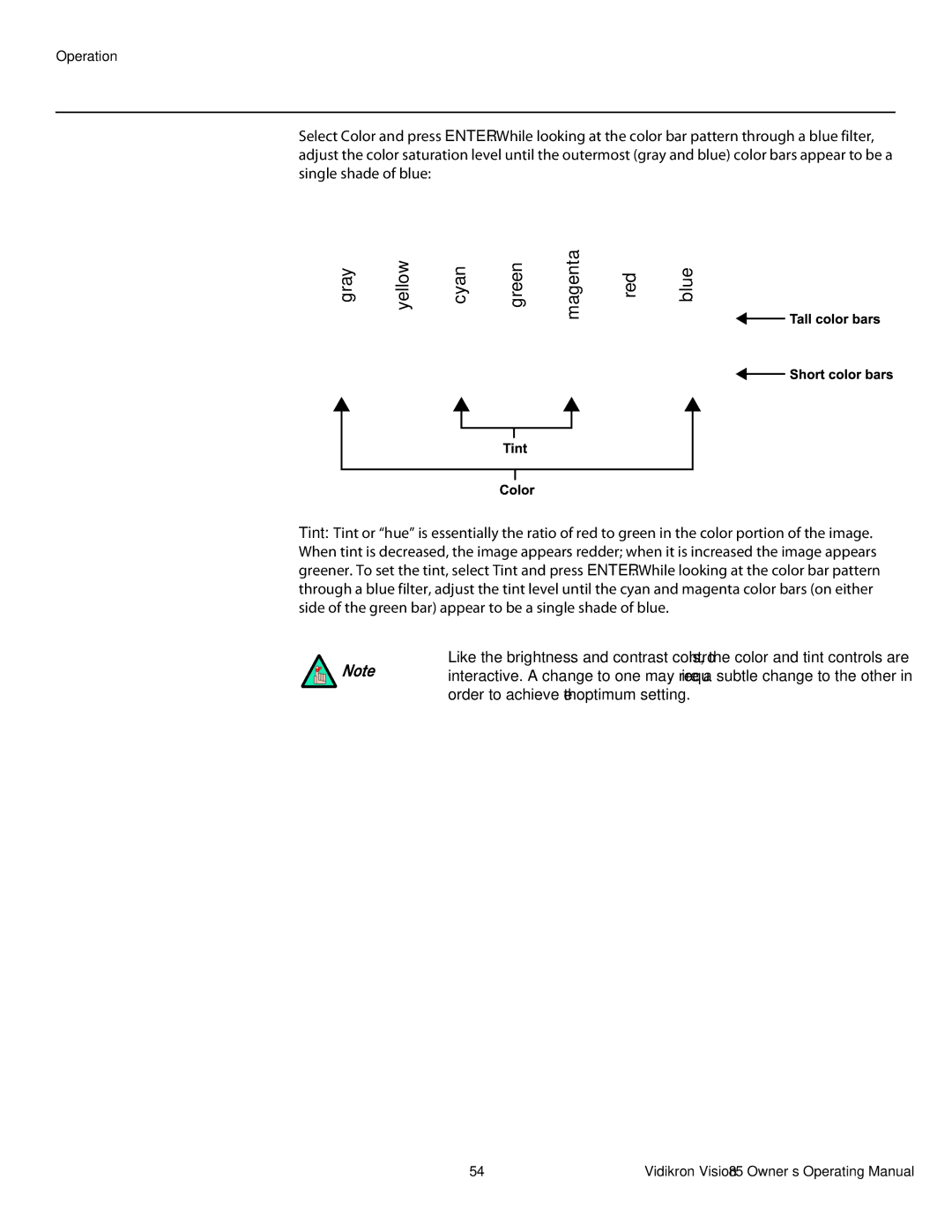 Vidikron 85 manual Gray Yellow Cyan Green Magenta Red Blue 