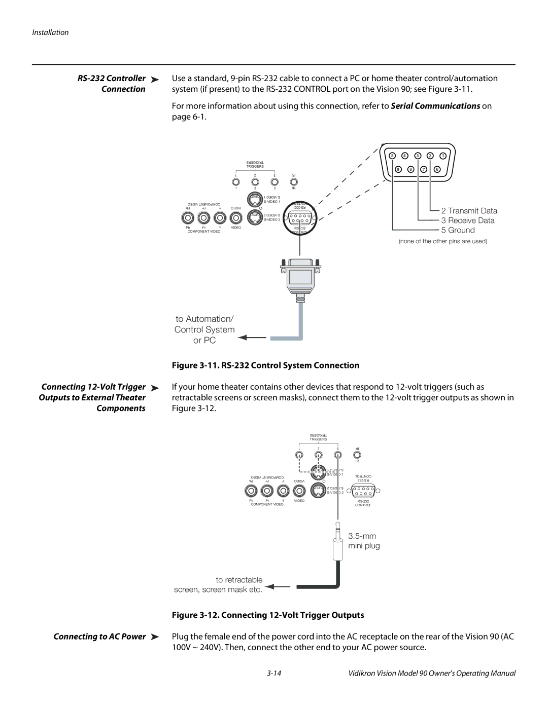 Vidikron 90 manual Connection, Connecting 12-Volt Trigger, Components 