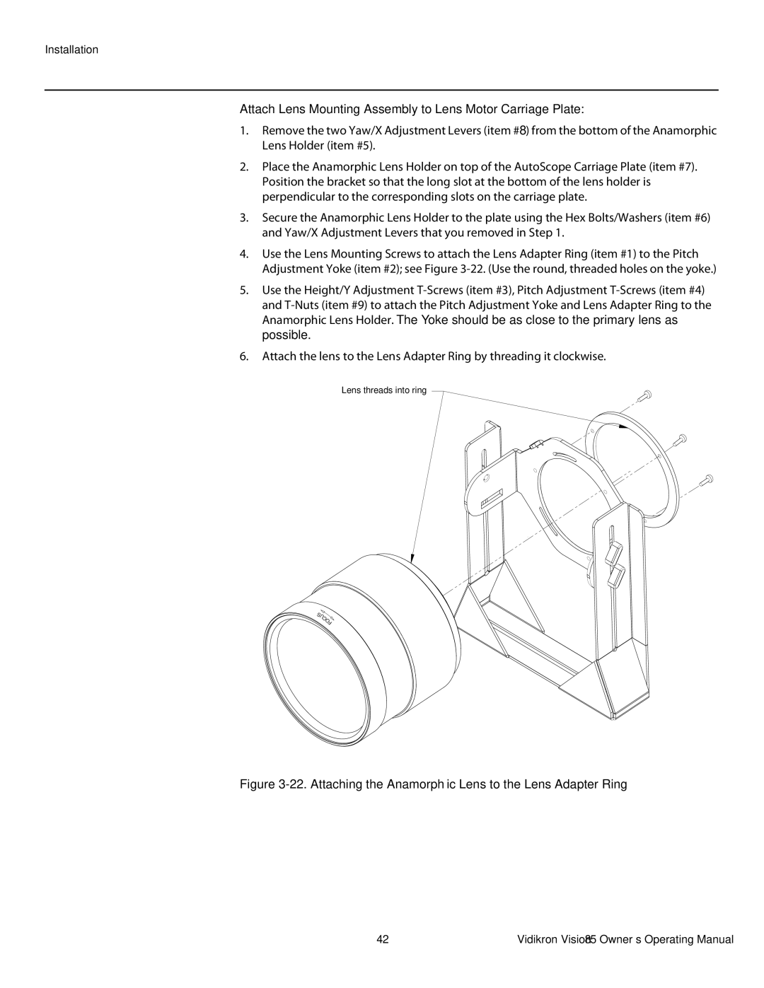 Vidikron Model 85 manual Attach Lens Mounting Assembly to Lens Motor Carriage Plate 