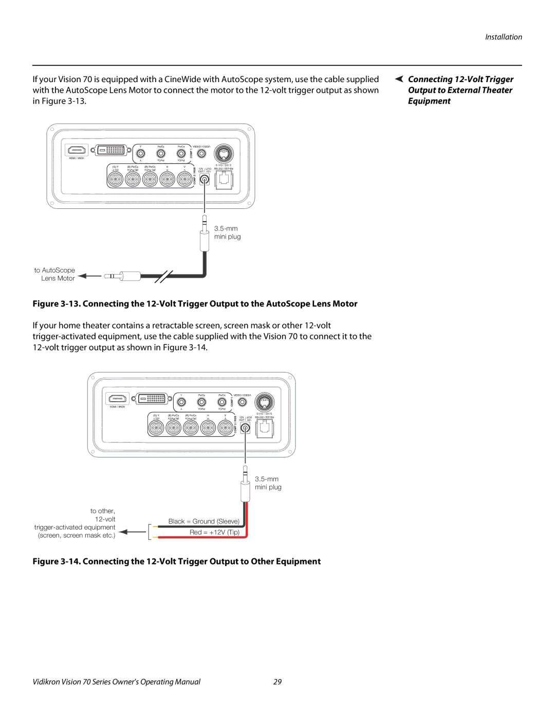 Vidikron SERIES 1080p manual Connecting the 12-Volt Trigger Output to Other Equipment 