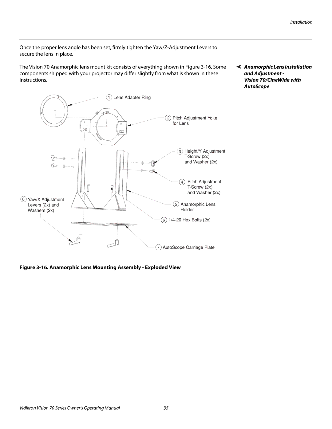 Vidikron SERIES 1080p manual Adjustment, Vision 70/CineWide with, AutoScope 