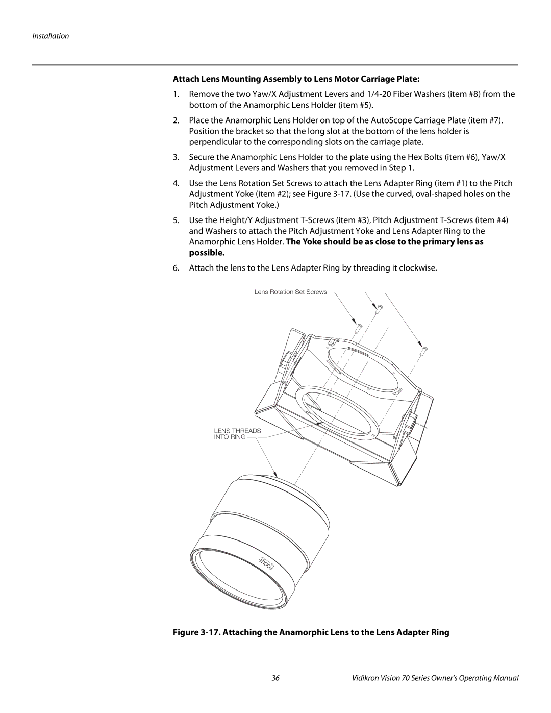 Vidikron SERIES 1080p manual Attach Lens Mounting Assembly to Lens Motor Carriage Plate 